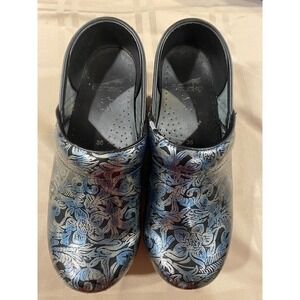 Dansko Shadow Floral Black Silver Clogs Nurse Size 36 / 5.5